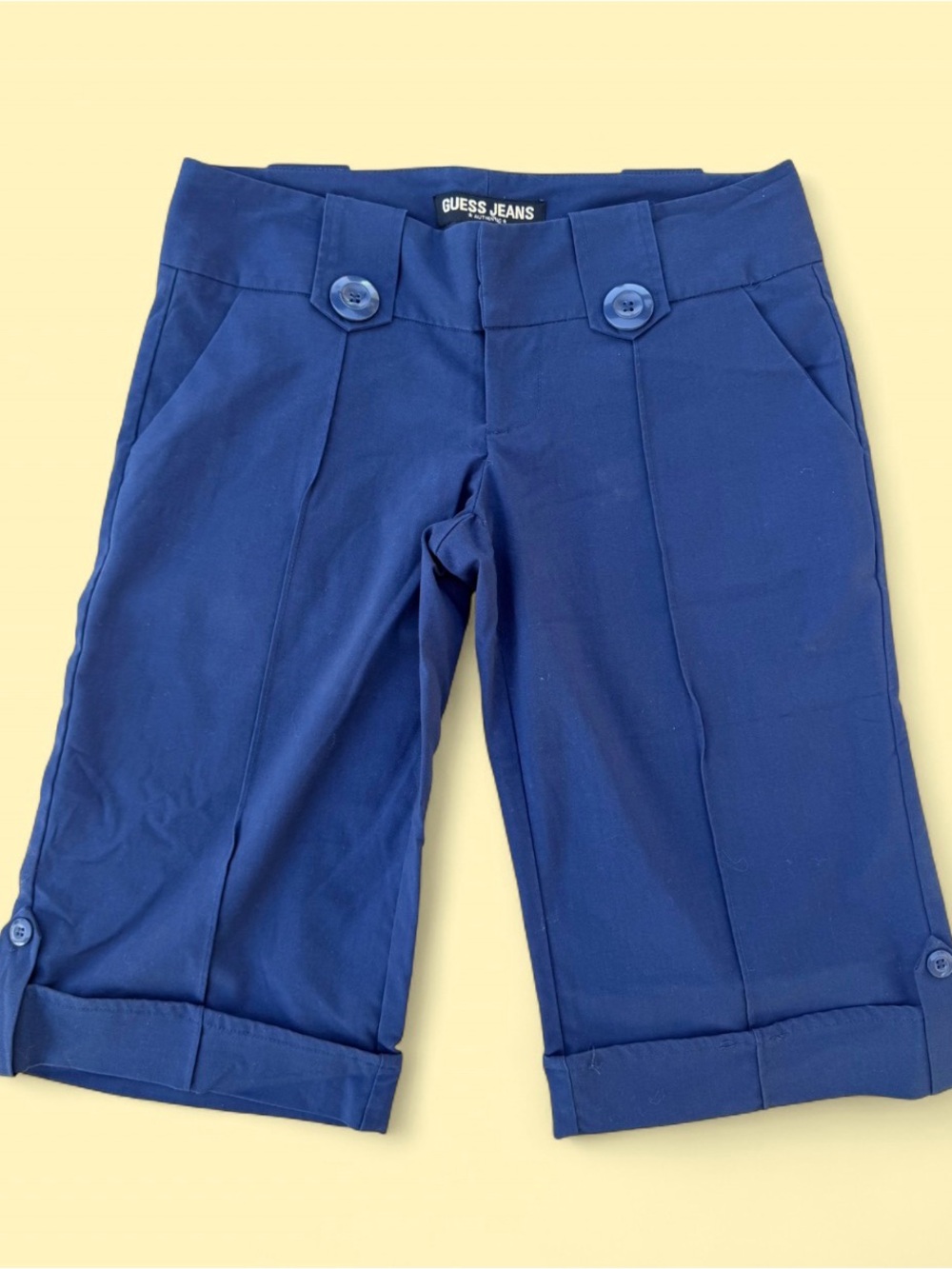 Vintage GUESS Jeans Royal Blue Cropped Button-Detail shorts